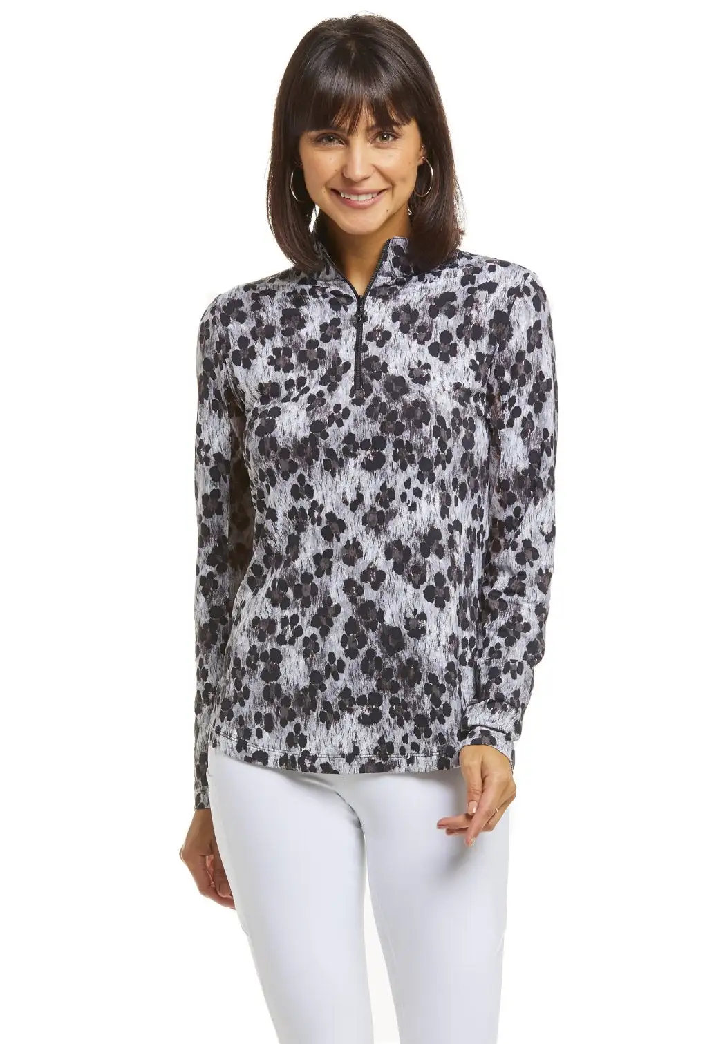 IBKUL Women's Le Leopard Print Long Sleeve Mock Top - 10752 - Image 3
