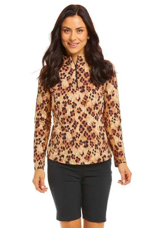 IBKUL Women's Le Leopard Print Long Sleeve Mock Top - 10752 - Image 2