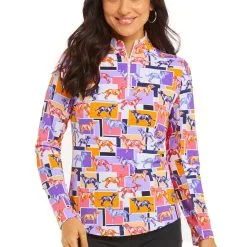 IBKUL Women's Rodmodog Print Long Sleeve Mock Top - 10756