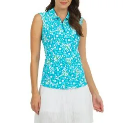 IBKUL Women's Mosaic & Wine Print Sleeveless Polo - 14190