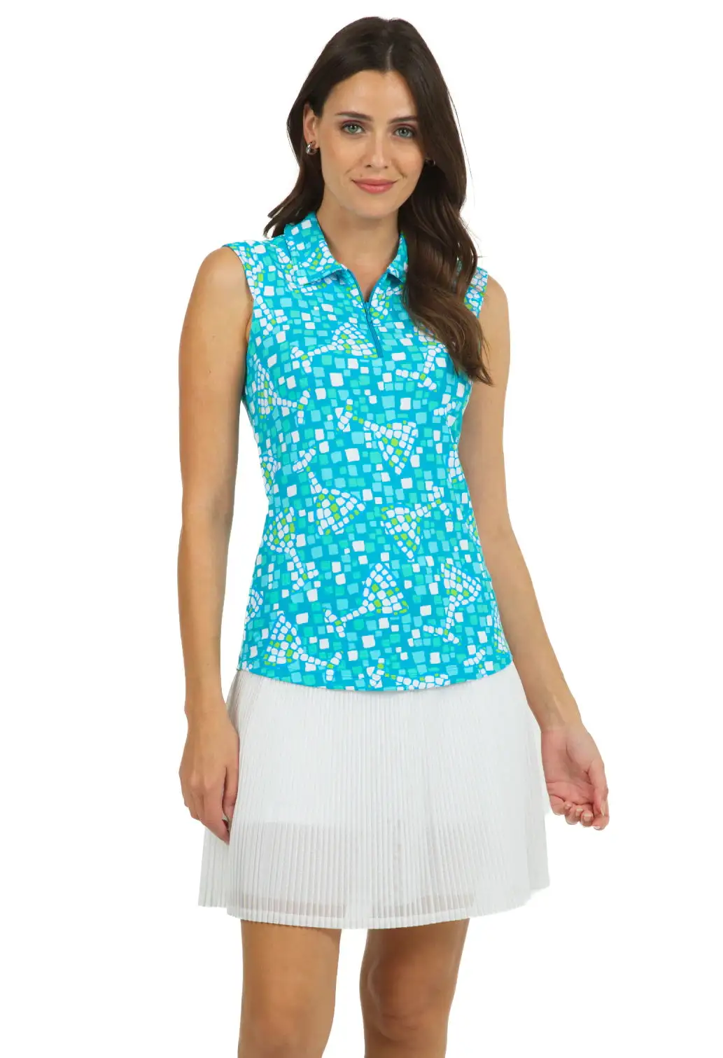 IBKUL Women's Mosaic & Wine Print Sleeveless Polo - 14190