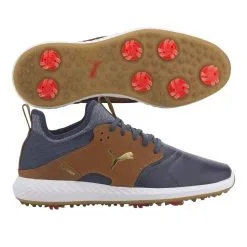 Puma IGNITE PWRADAPT Caged Crafted Golf Shoes Peacoat/Leather Brown (On-Sale)