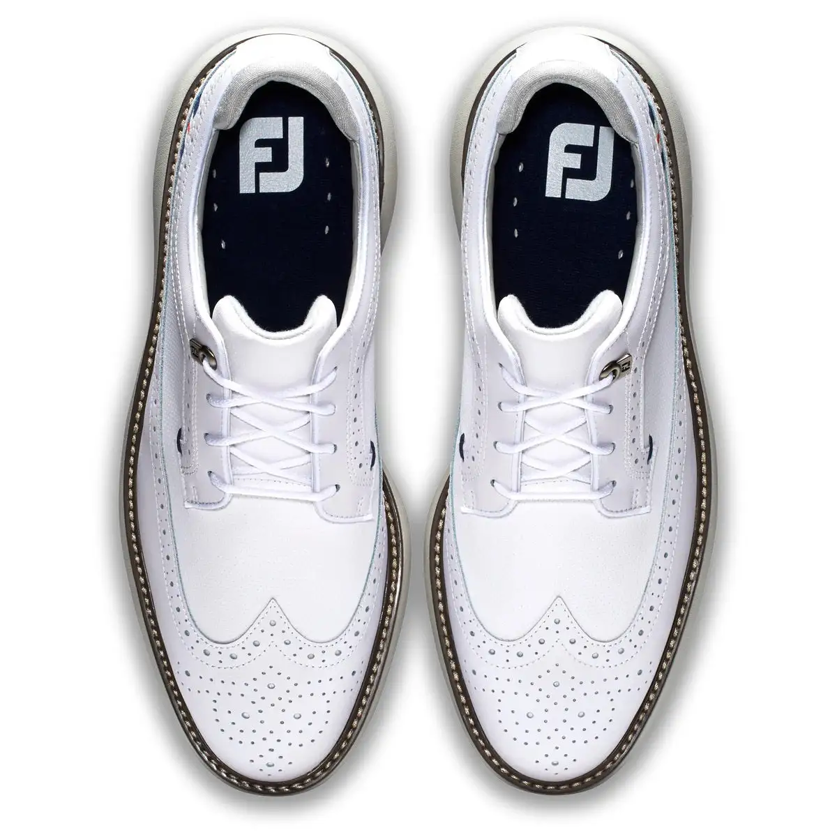 FootJoy Traditions - Shield Tip Mens Golf Shoes White/Navy/Red 57910 - Image 3
