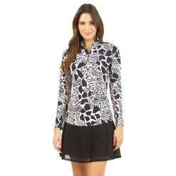 Ibkul Women's Bianca Print Long Sleeve Mock Neck Top - 10079