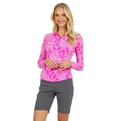 Ibkul Women's Bianca Print Long Sleeve Polo - 41079