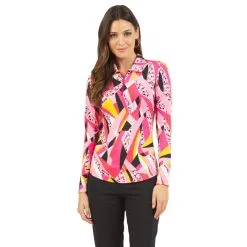 Ibkul Women's Brianna Print Long Sleeve Polo - 41080