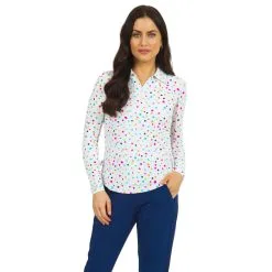 IBKUL Women's Evelyn Print Adjustable Long Sleeve Zip Polo - 48186