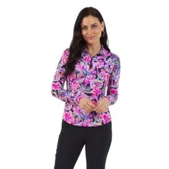 Ibkul Womens Allie Print Long Sleeve Polo - 41973