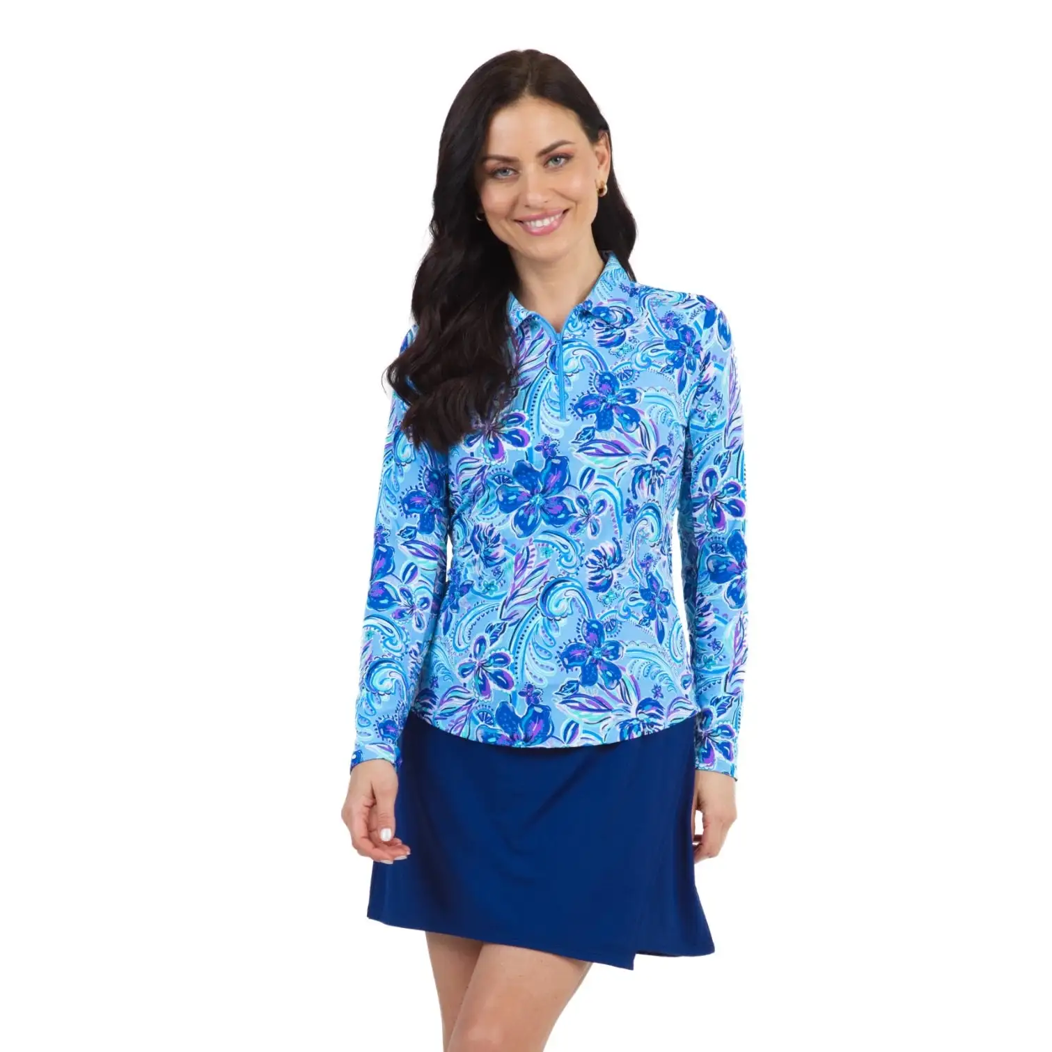 Ibkul Womens Allie Print Long Sleeve Polo - 41973 - Image 2