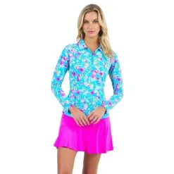 Ibkul Womens Rue Print Long Sleeve Polo - 41974
