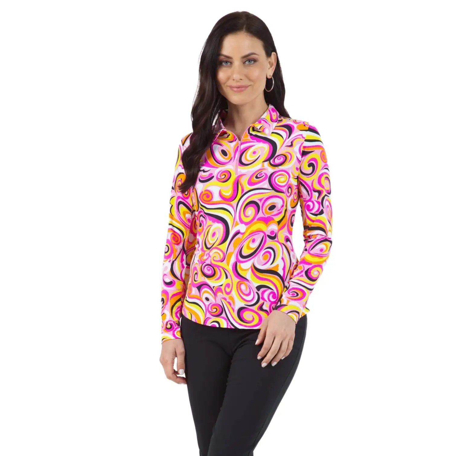 Ibkul Womens Emma Print Long Sleeve Polo - 41971 - Image 2