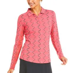 IBKUL Womens Belmont Print Long Sleeve Polo