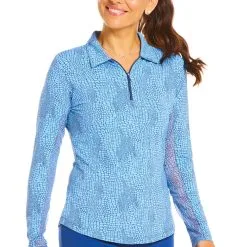 IBKUL Womens BTB Snake Print Long Sleeve Polo