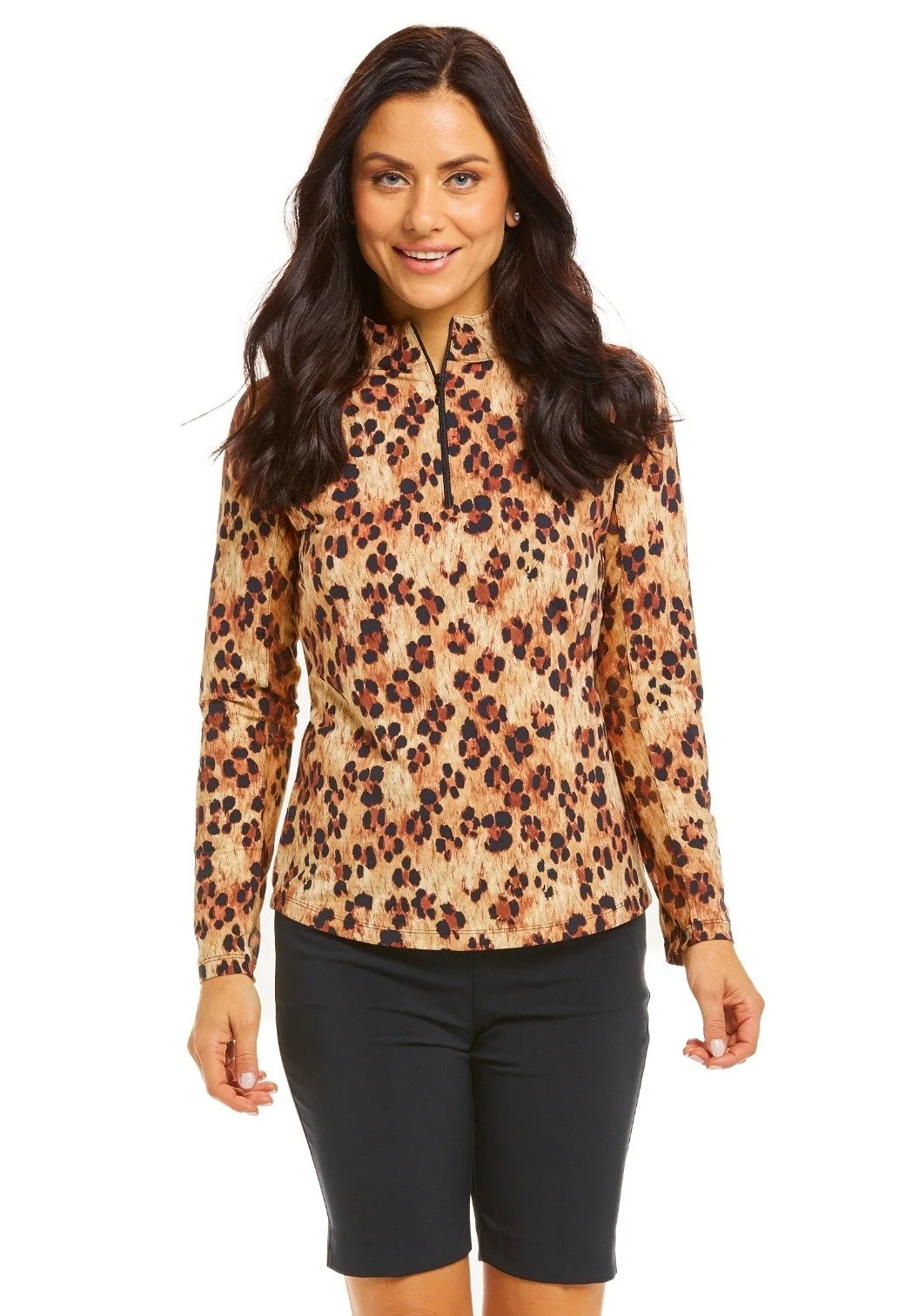 IBKUL Women's Le Leopard Print Long Sleeve Mock Top - 10752