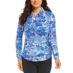 IBKUL Women's Bamboo Garden Print Long Sleeve Polo - 41749