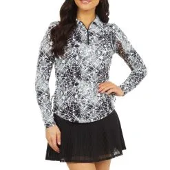 IBKUL Women's Evie Print Adjustable Long Sleeve Zip Polo - 48182