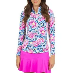 IBKUL Women's Bonnie Print Long Sleeve Zip Mock Neck - 10191