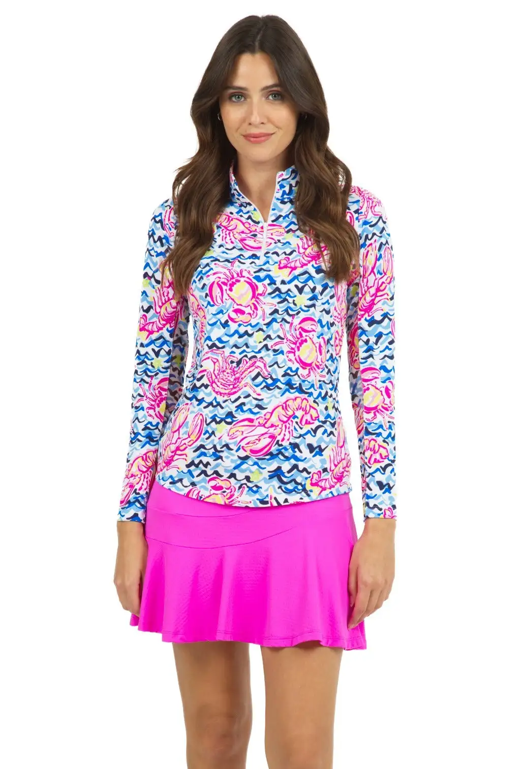 IBKUL Women's Bonnie Print Long Sleeve Zip Mock Neck - 10191