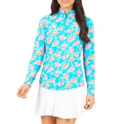 IBKUL Women's Franny Print Long Sleeve Zip Mock Neck - 10192