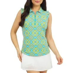 IBKUL Women's Scarlet Print Sleeveless Polo - 44185