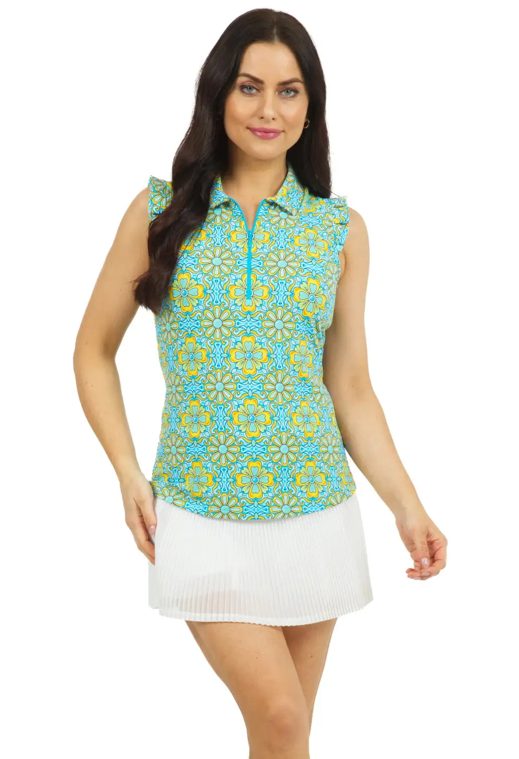 IBKUL Women's Scarlet Print Sleeveless Polo - 44185