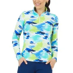 Ibkul Women's Matilda Print Long Sleeve Mock Neck Top - 10263