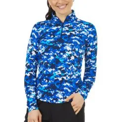 Ibkul Women's Camo Print Long Sleeve Mock Neck Top - 10271