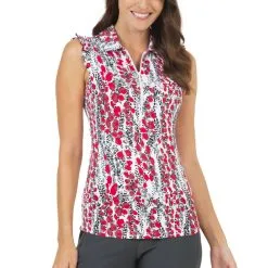 IBKUL Women's Kamila Print Ruffle Sleeveless Polo - 44262