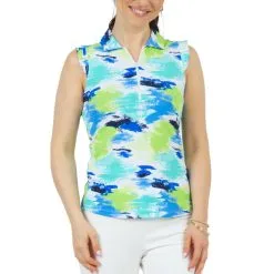 IBKUL Women's Matilda Print Ruffle Sleeveless Polo - 44263
