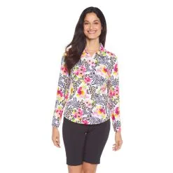 Ibkul Womens Eva Print Long Sleeve Polo - 41858