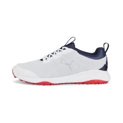 Puma Men's Fusion Pro Spikeless Golf Shoes - White/Navy/Red