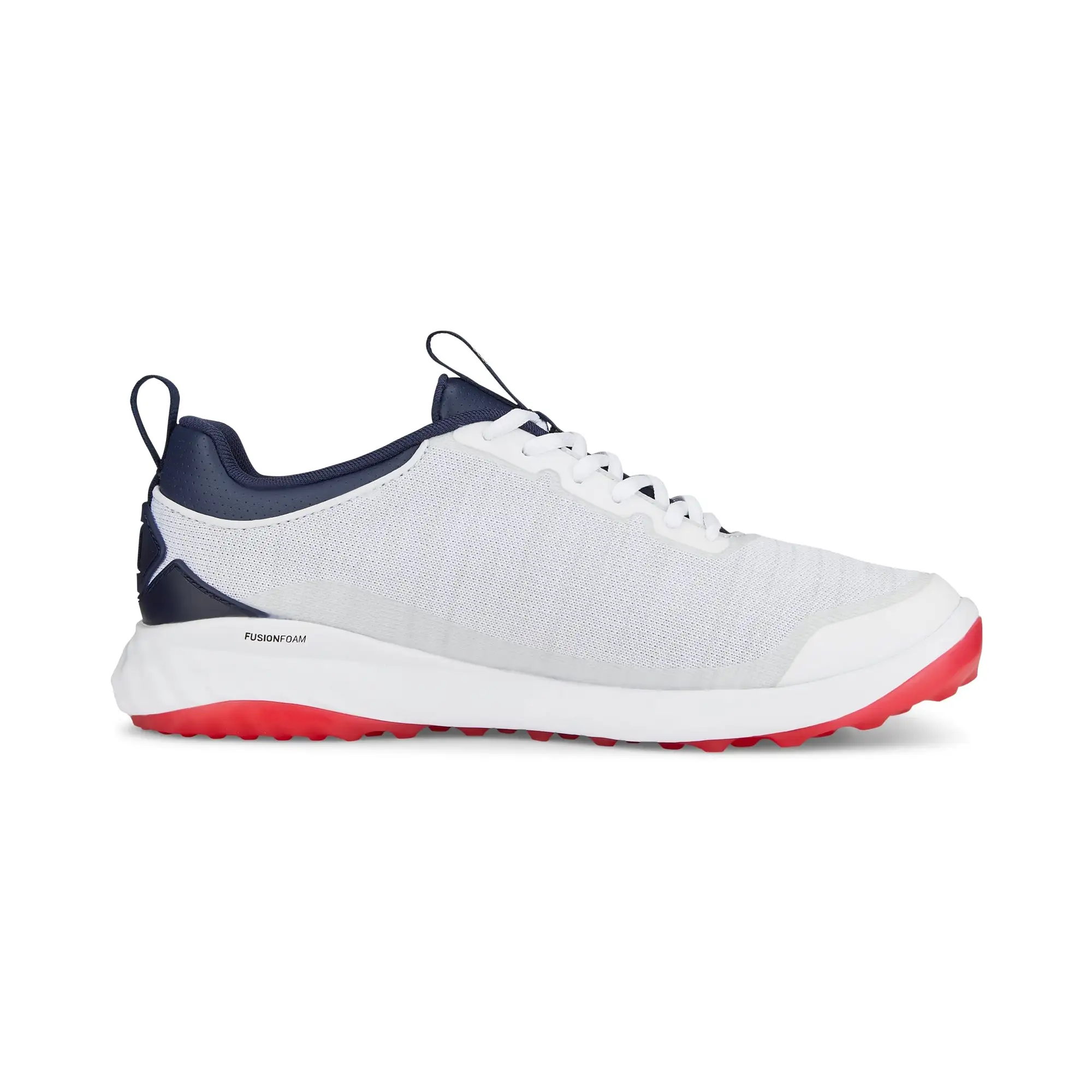 Puma Men's Fusion Pro Spikeless Golf Shoes - White/Navy/Red - Image 2