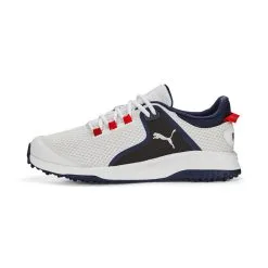 Puma Men's Fusion Grip Spikeless Golf Shoes - White/Silver/Navy