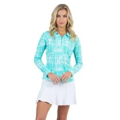 Ibkul Womens Rue Print Long Sleeve Polo - 41974